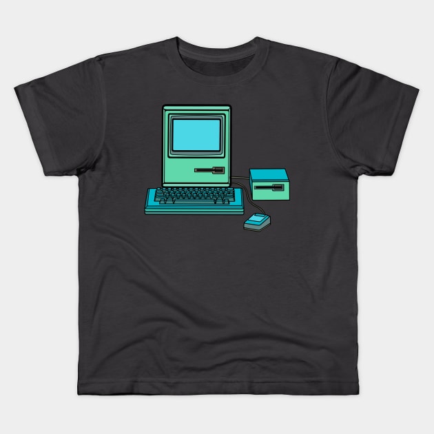 Blue green vintage computer Kids T-Shirt by Josh Diaz Villegas